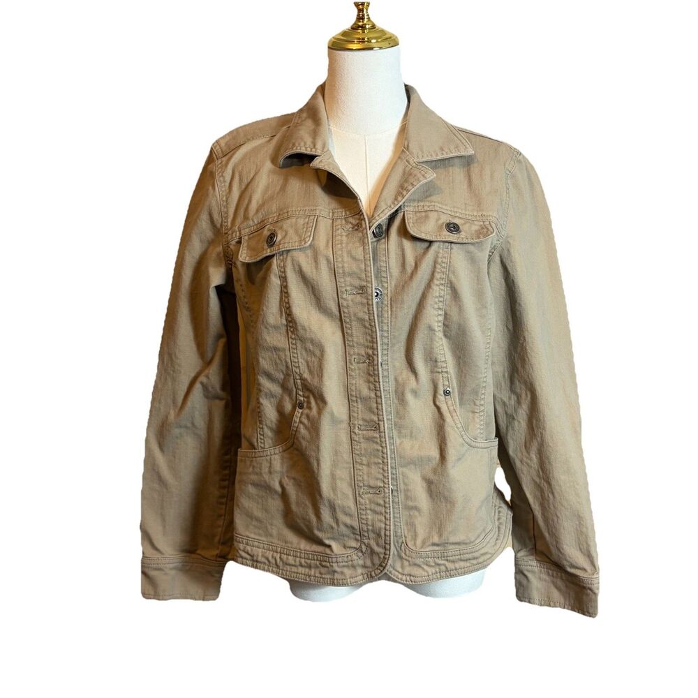 Christopher & Banks Women’s Beige Button Front Jacket S Flap Pockets Cargo